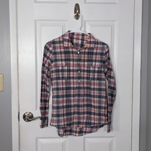 Madewell Plaid Coastal Cowgirl Grey and Red Button Down Utility Shirt‎ Size S - Picture 1 of 4